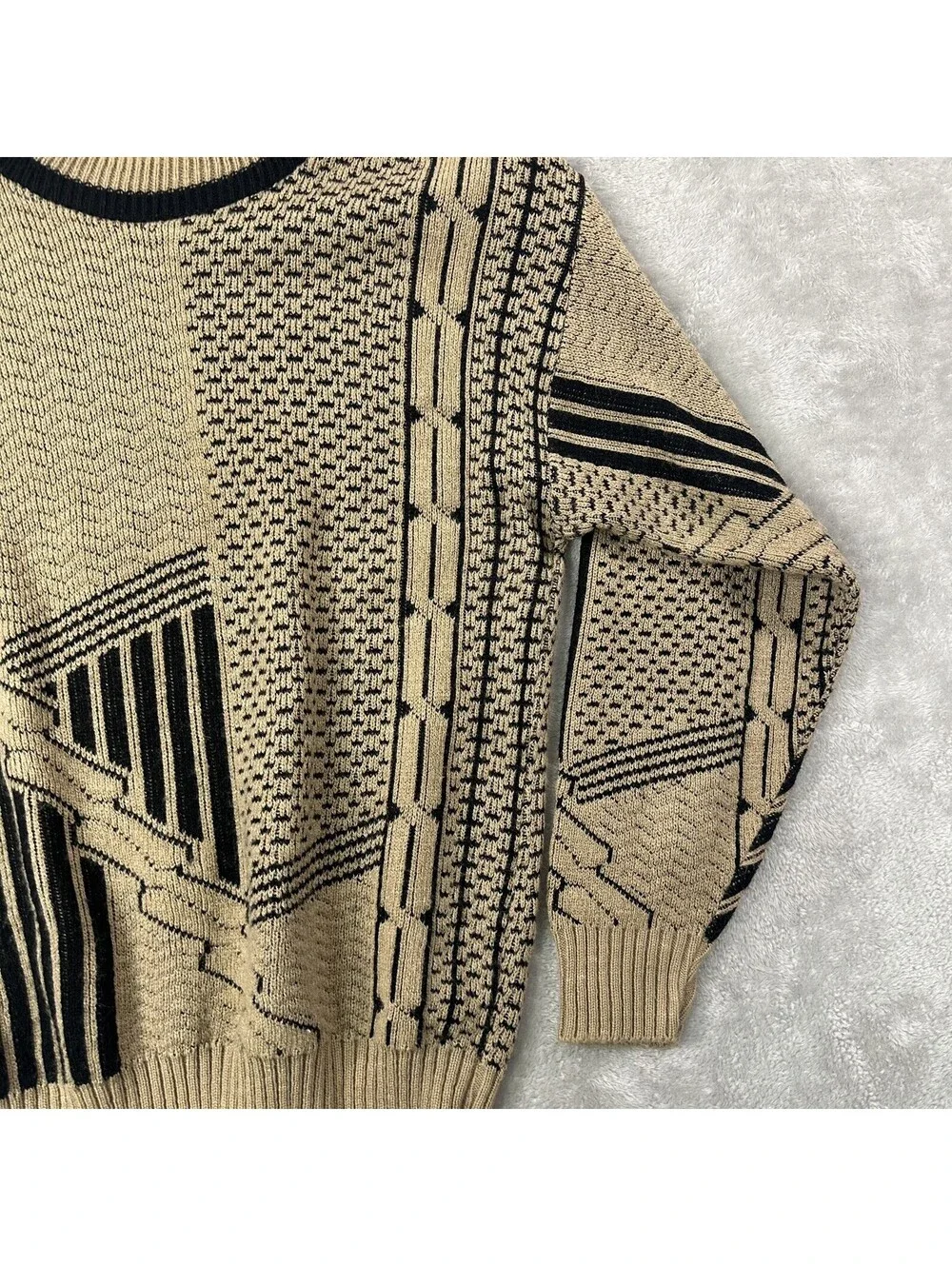 Vintage 1990s 3D Sweater Mens Medium Brown Geometric Knit Made in USA Jondel